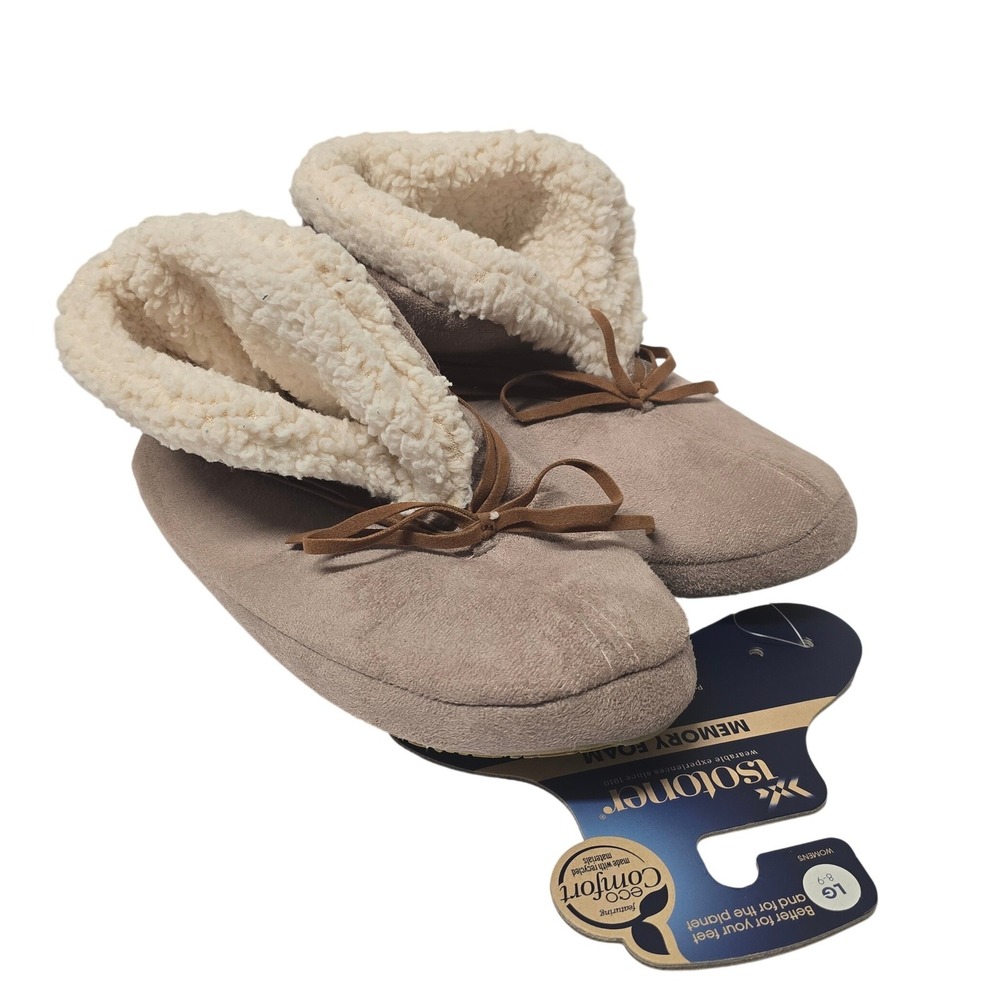 Isotoner Womens EcoComfort Memory Foam Slipper Boots Taupe Size 8-9 L NWT